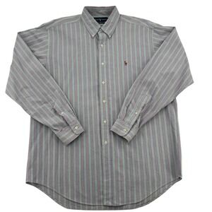 Ralph Lauren Classic Fit Men L Striped Long Sleeve Button Down Shirt Pony Logo